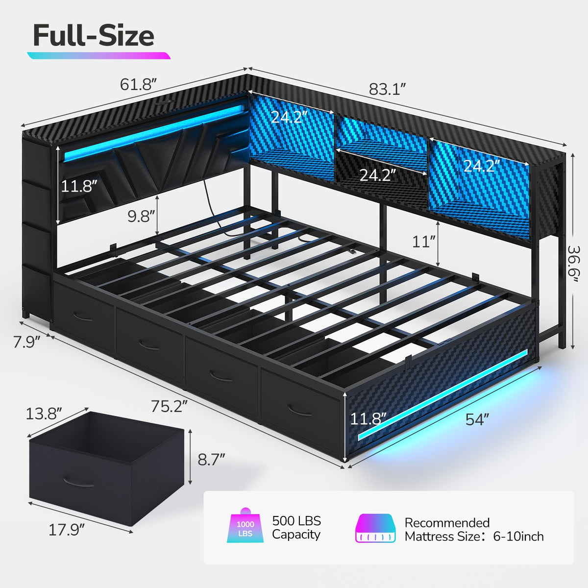 Full Corner Bed with Drawers X601398