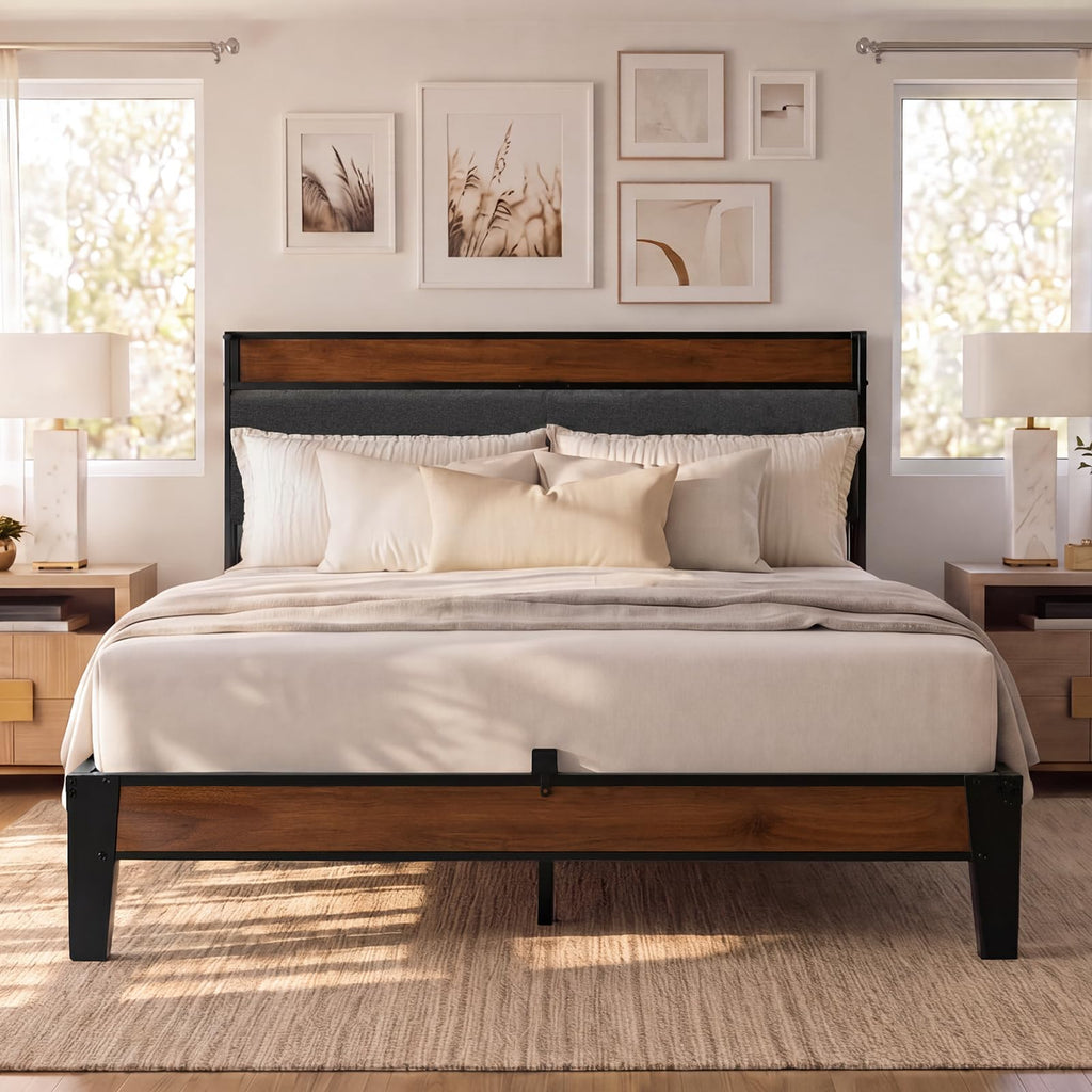 Queen Size Bed Frame with Storage Headboard D34040