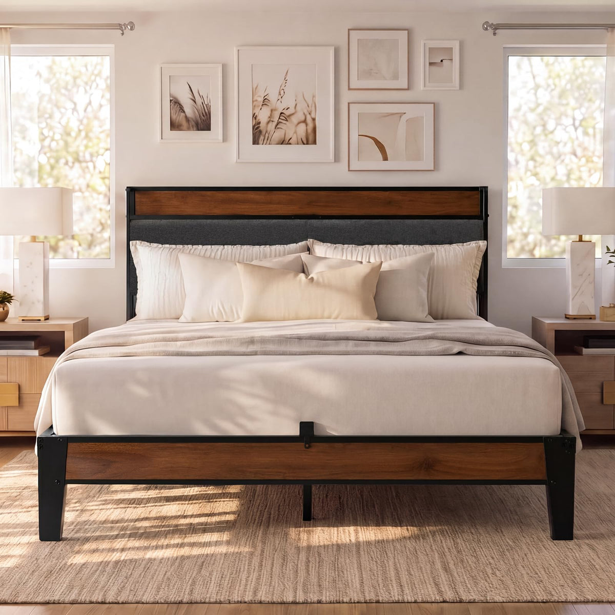 Queen Size Bed Frame with Storage Headboard D34040