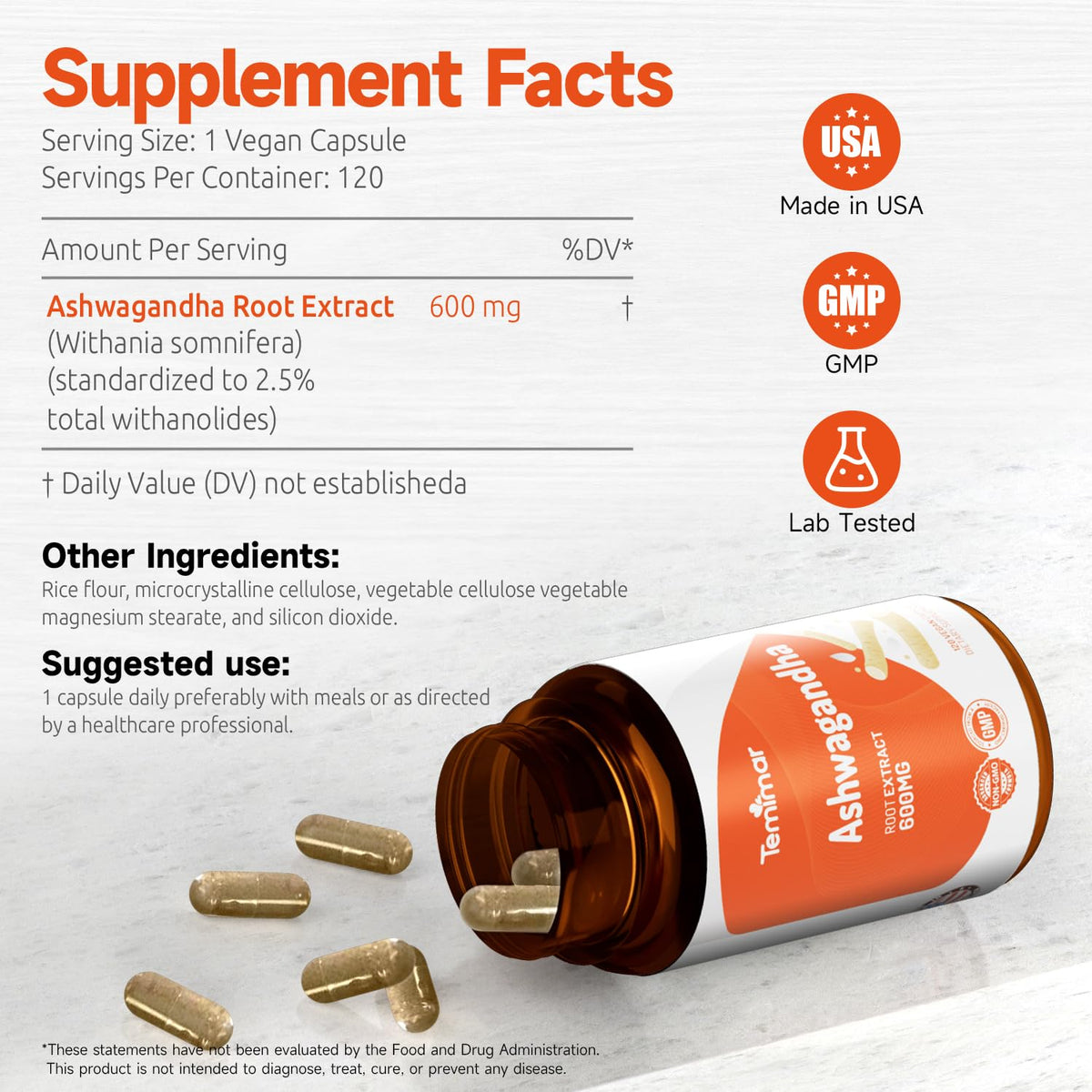 Ashwagandha Root Extract 600mg 120 Capsules Z790