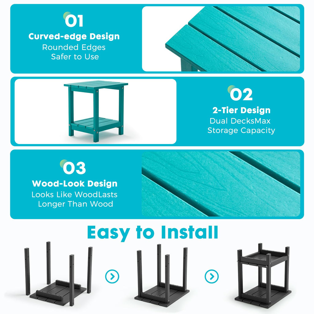 2-Tier Square Weather Resistant HDPE Side Table R758111