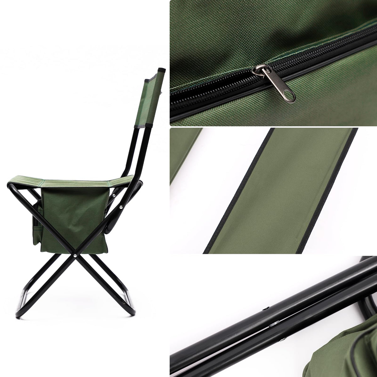 Folding Camping Chair with Storage Bag, 2 Pack, Green U6955