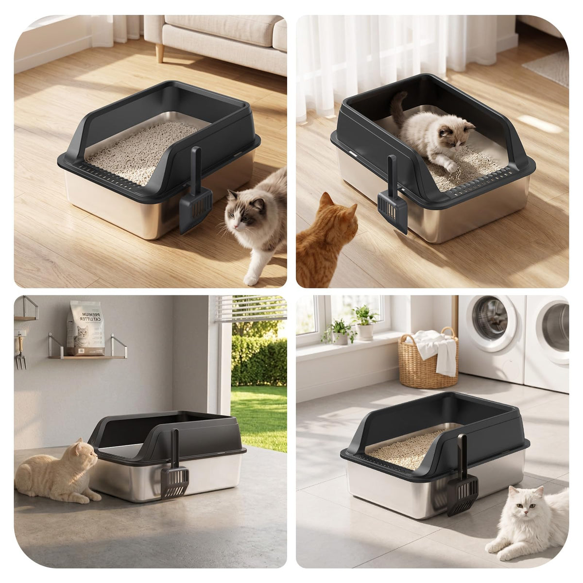 Stainless Steel High Sided Litter Box with Lid A644276