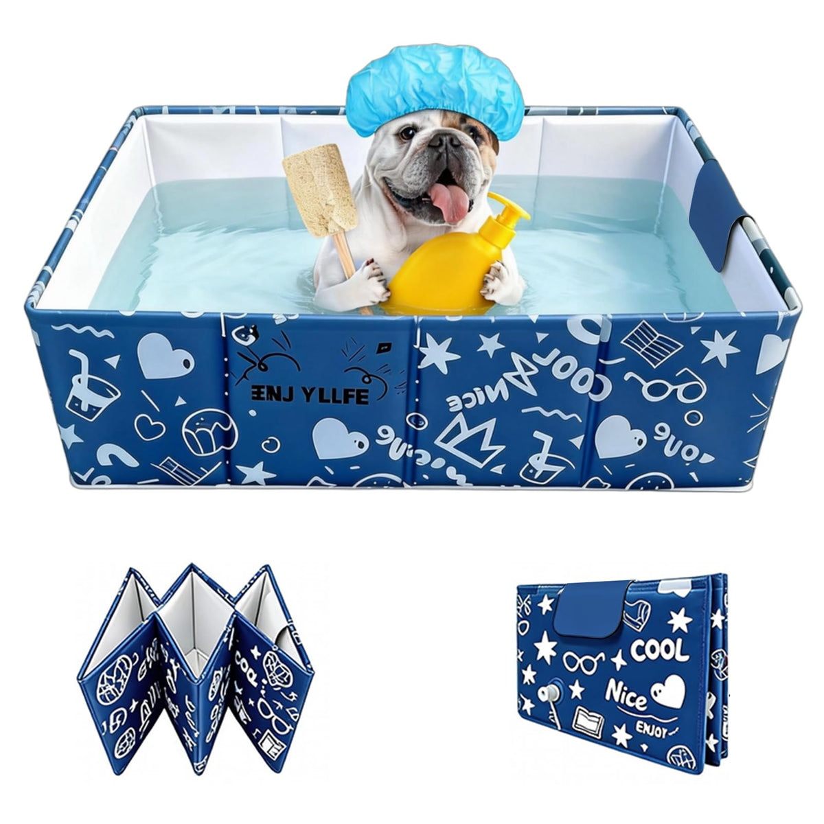 Foldable Dog Bathtub for Small to Medium Dogs & Cats, Blue W714