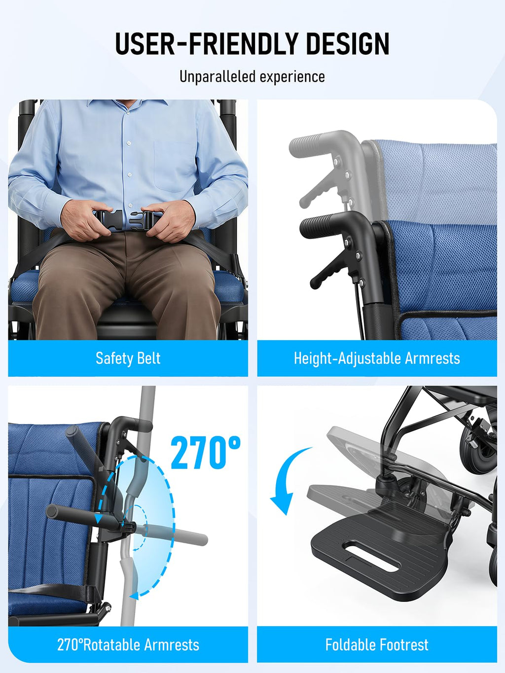 Blue Transport Wheelchair T371