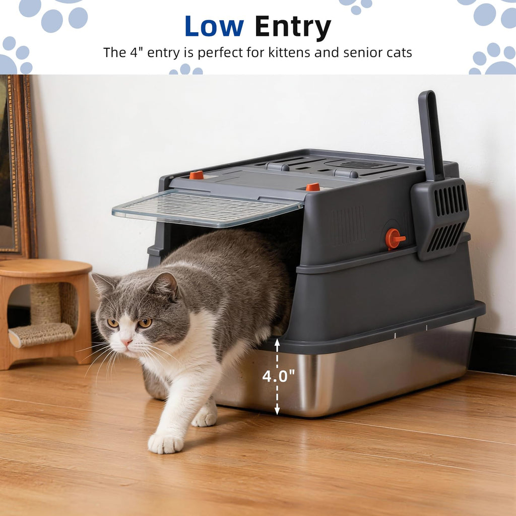 Stainless Steel Covered Cat Litter Box with High Sides H2668