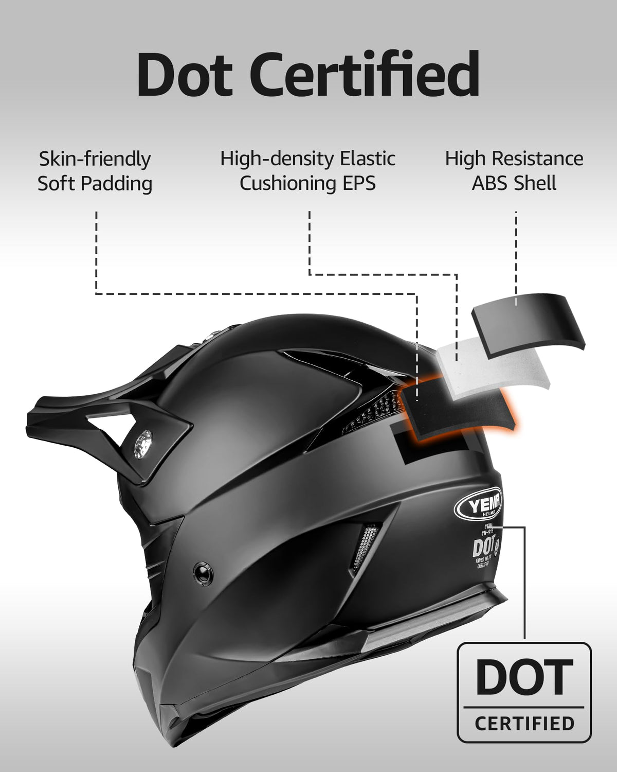 Black DOT Approved Ventilated Motocross Helmet E693341