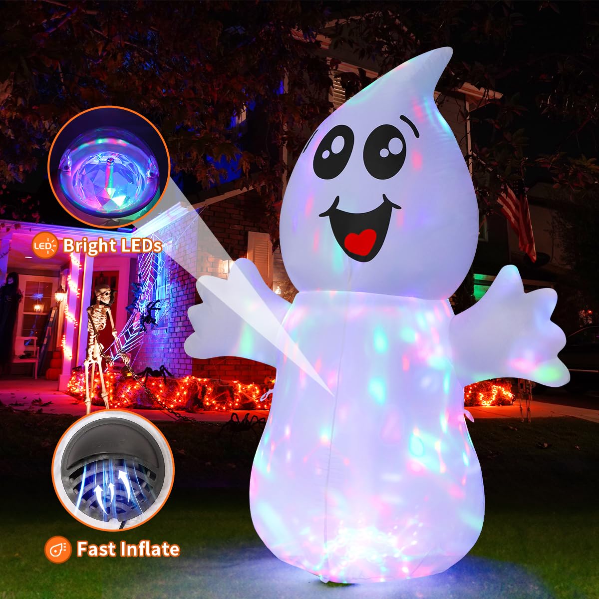 5 FT Inflatable Ghost Outdoor Decoration with Built-in LEDs B412789