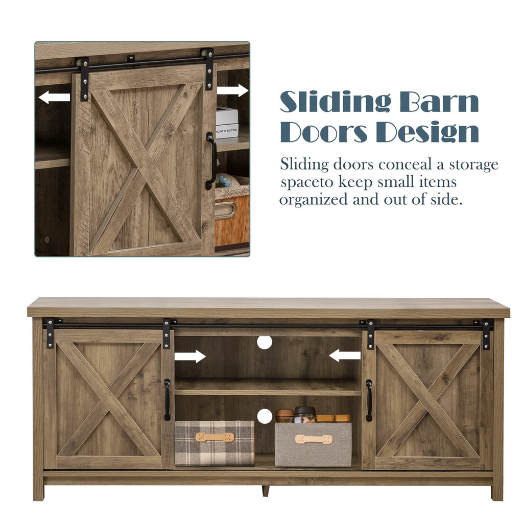 Light Grey Farmhouse TV Stand with Sliding Barn Doors Z1560