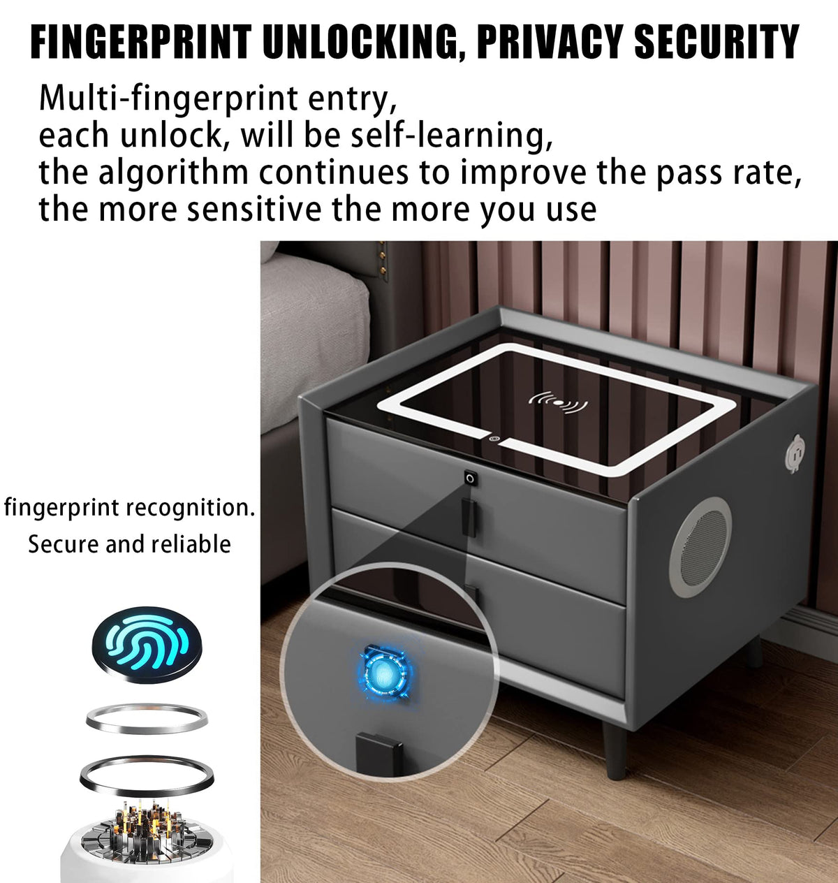 Orange 3 Drawer Wooden Nightstand with Wireless Charging V83655