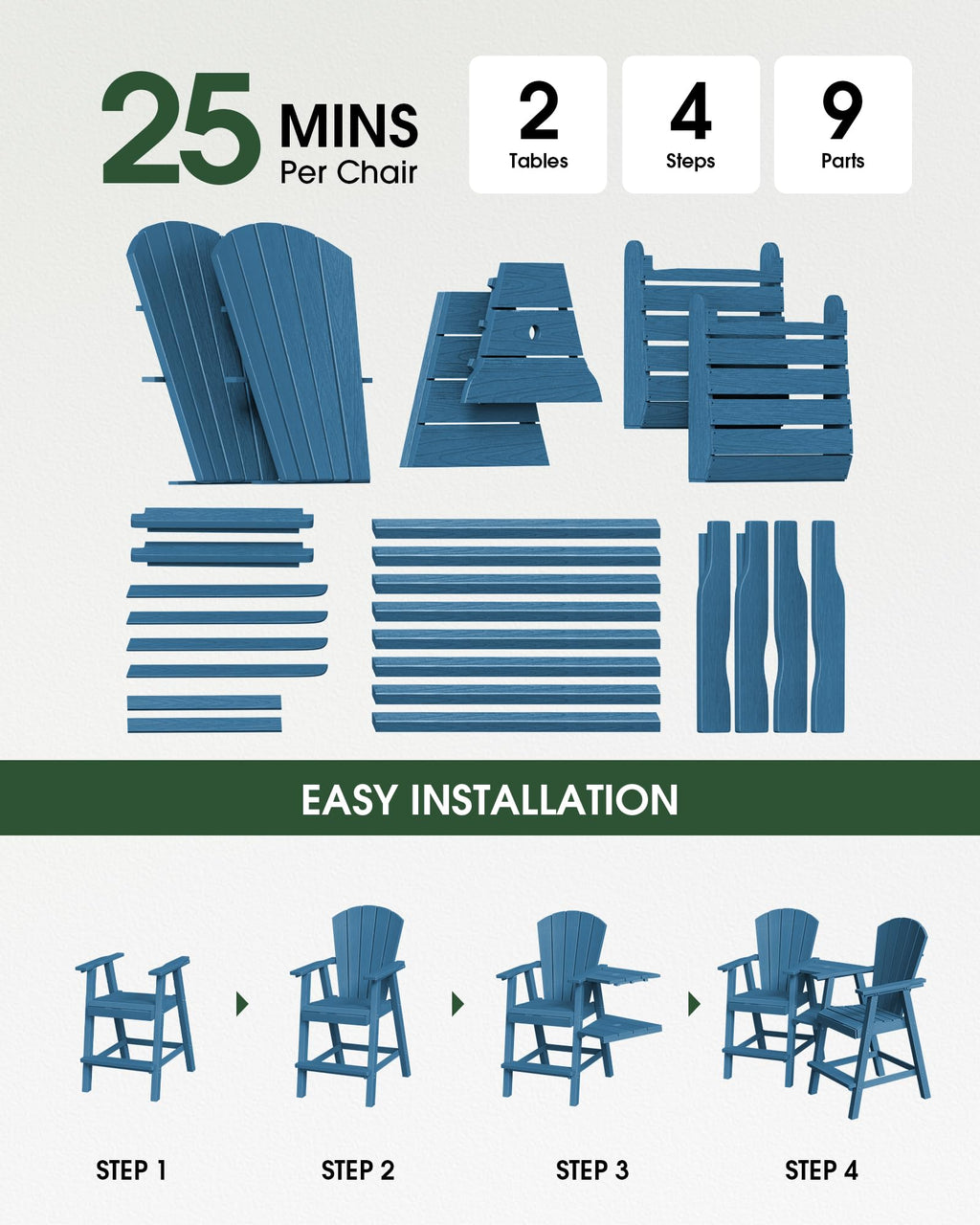 Navy Blue Adirondack Chairs Set of 2 with Table Trays F432