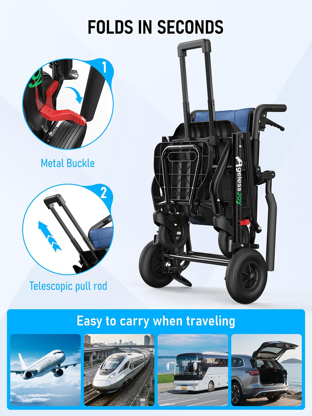 Blue Transport Wheelchair T371