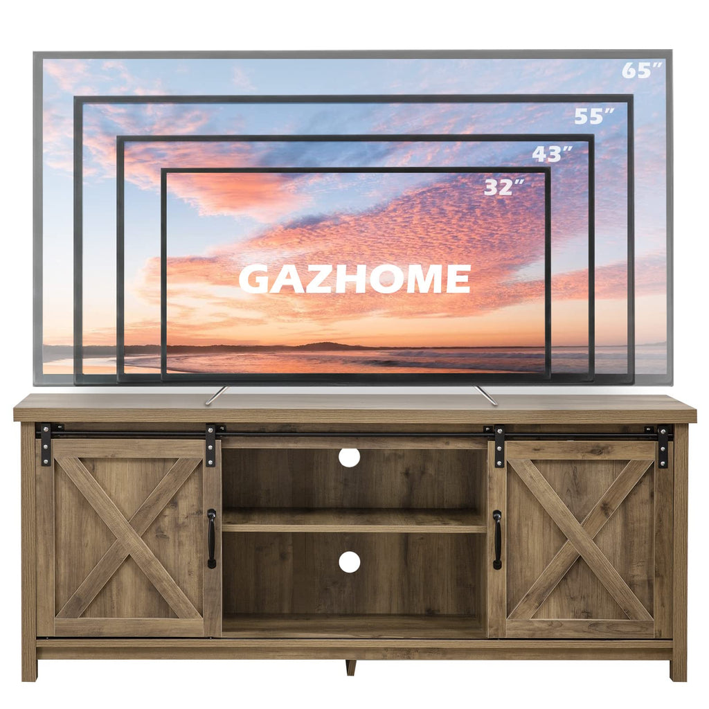 Light Grey Farmhouse TV Stand with Sliding Barn Doors Z1560