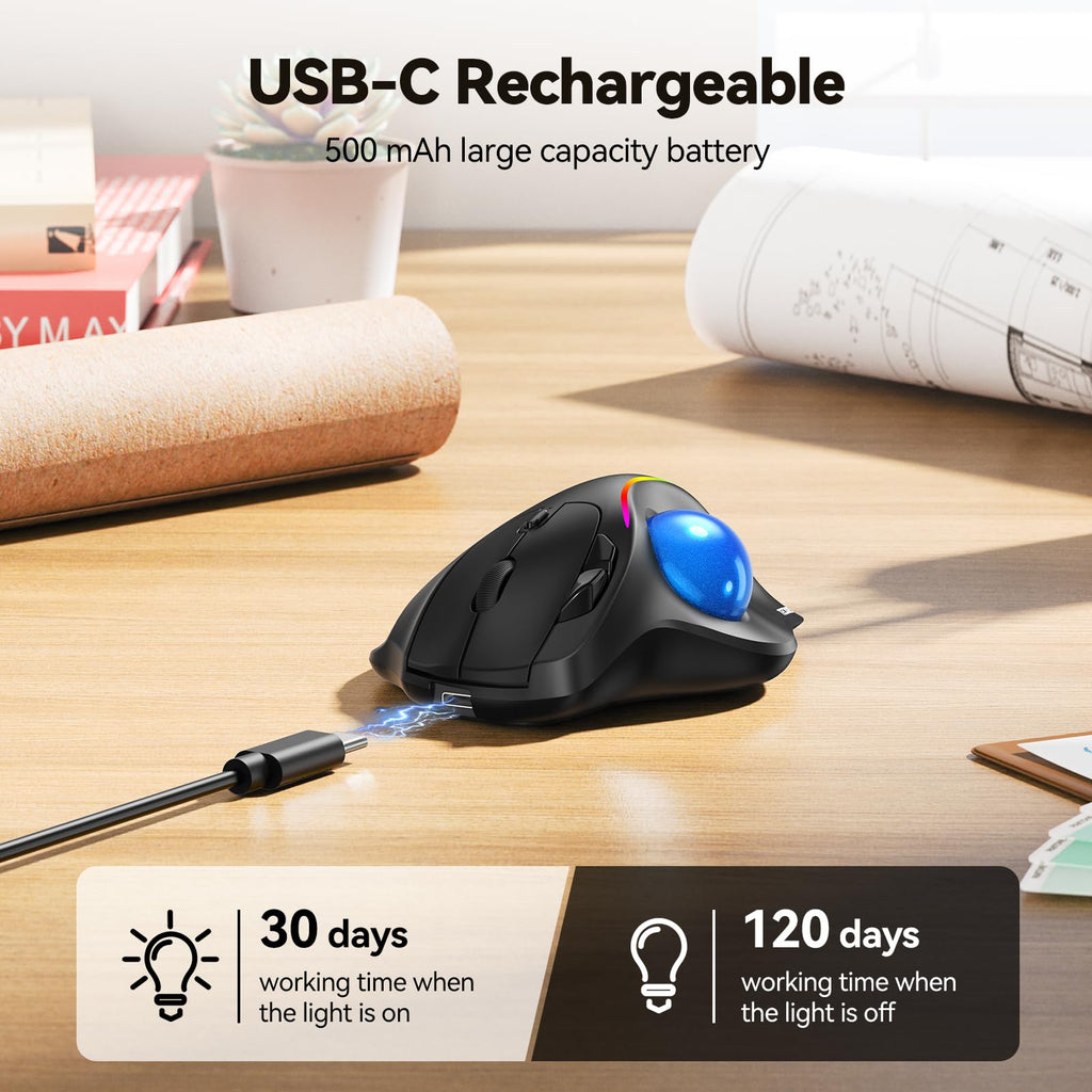 Wireless Bluetooth Ergonomic Trackball Mouse Q780