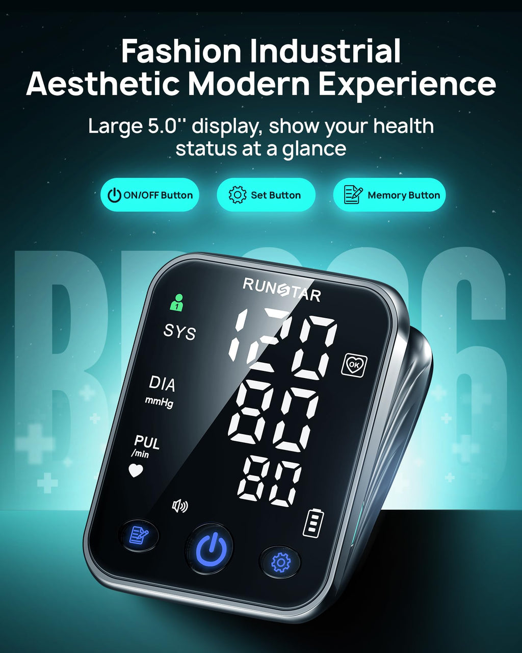 Smart Blood Pressure Monitor Upper Arm BP Cuff 5.0'' LED Display T78554