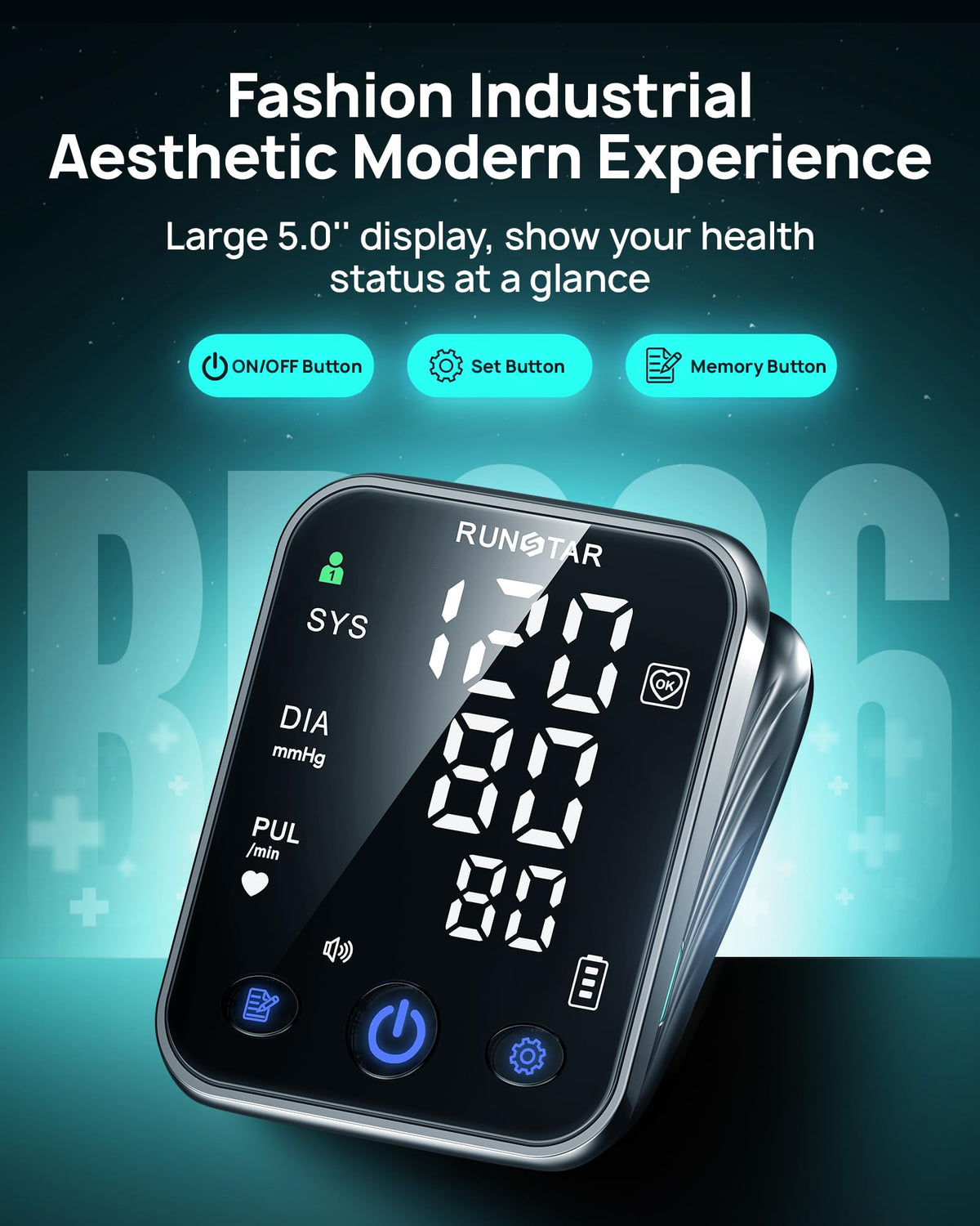 Smart Blood Pressure Monitor Upper Arm BP Cuff 5.0'' LED Display T78554