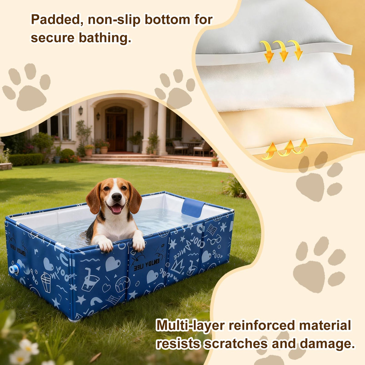 Foldable Dog Bathtub for Small to Medium Dogs & Cats, Blue W714