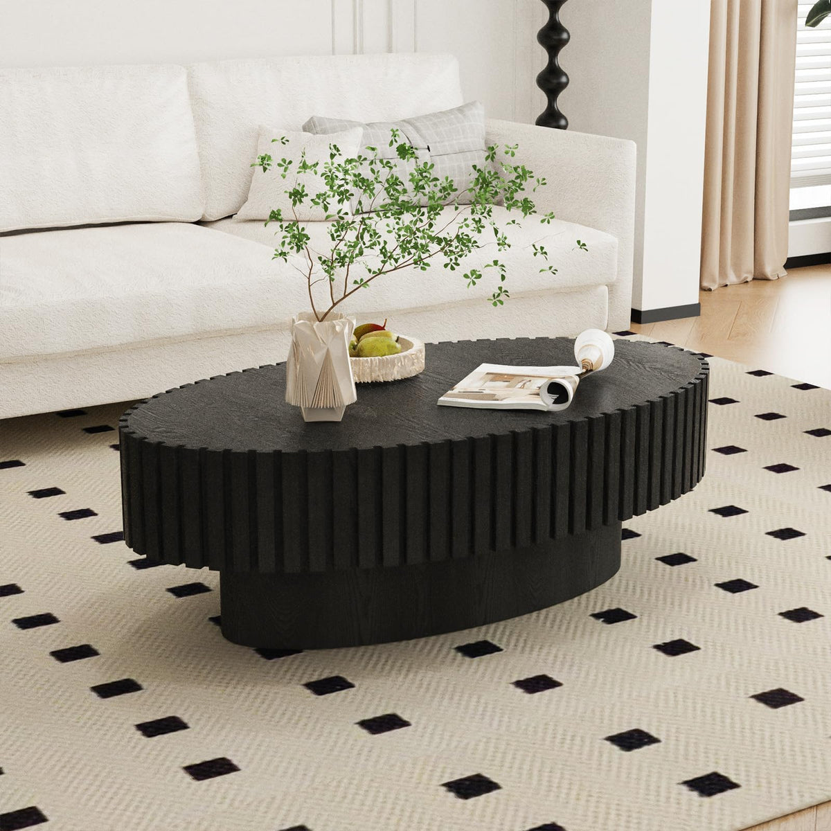 Black Modern Wood Oval Coffee Table G964
