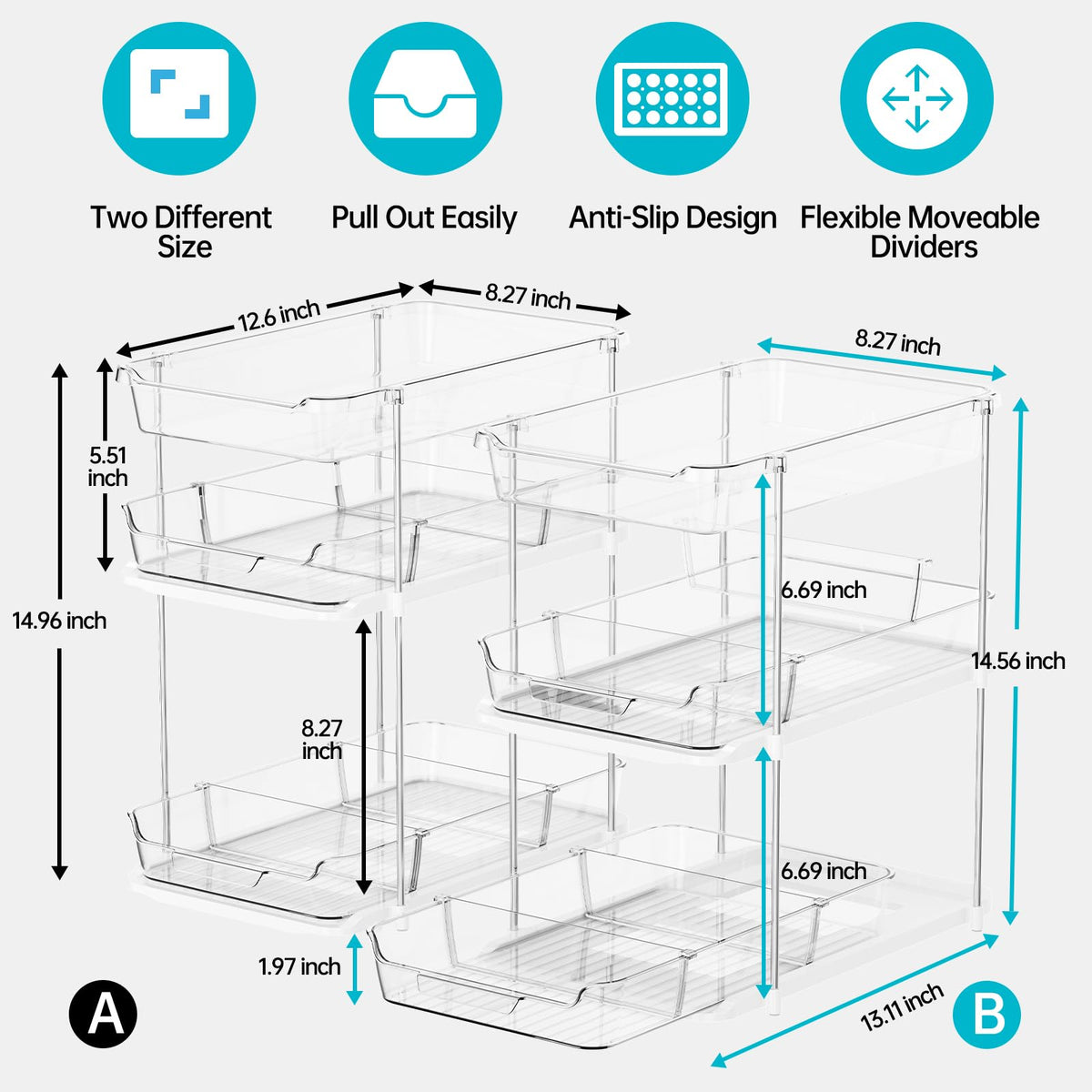 2 Sets of 3-Tier Under Sink Organizers and Storage J7530