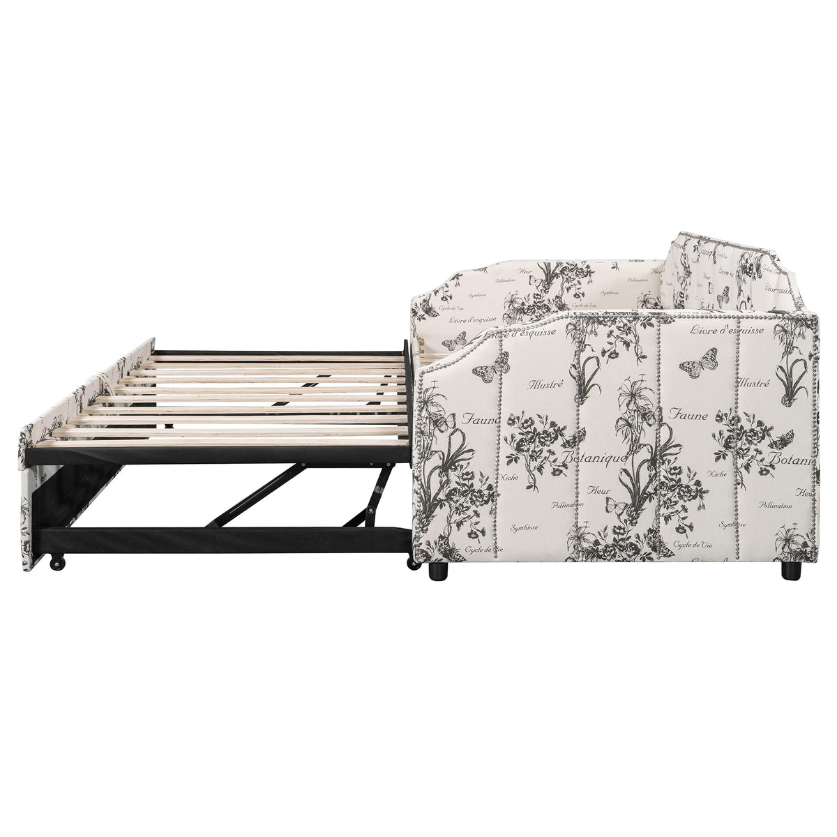 White Linen Upholstered Twin Size Daybed with Pop-Up Trundle H289