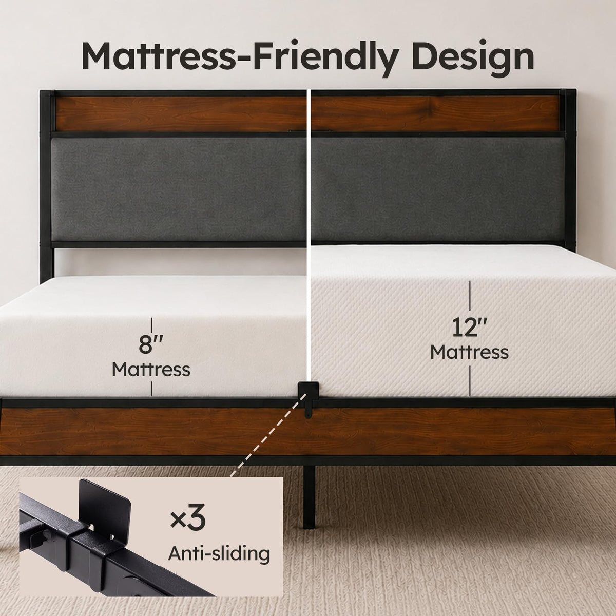 Queen Size Bed Frame with Storage Headboard D34040