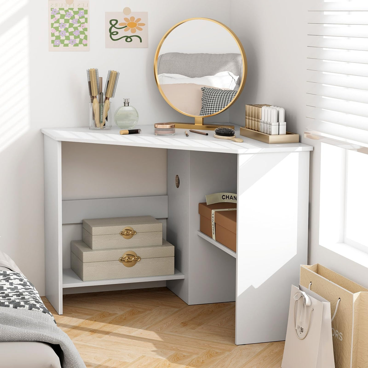 White Compact Corner Desk I982