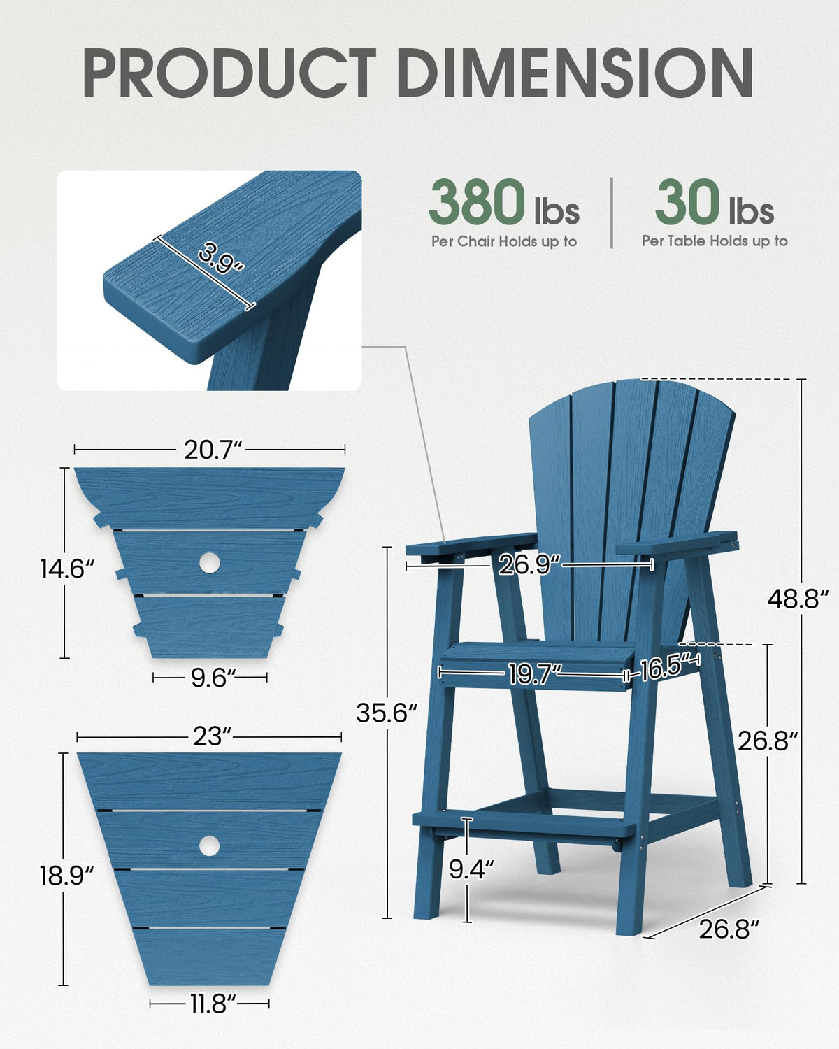 Navy Blue Adirondack Chairs Set of 2 with Table Trays F432