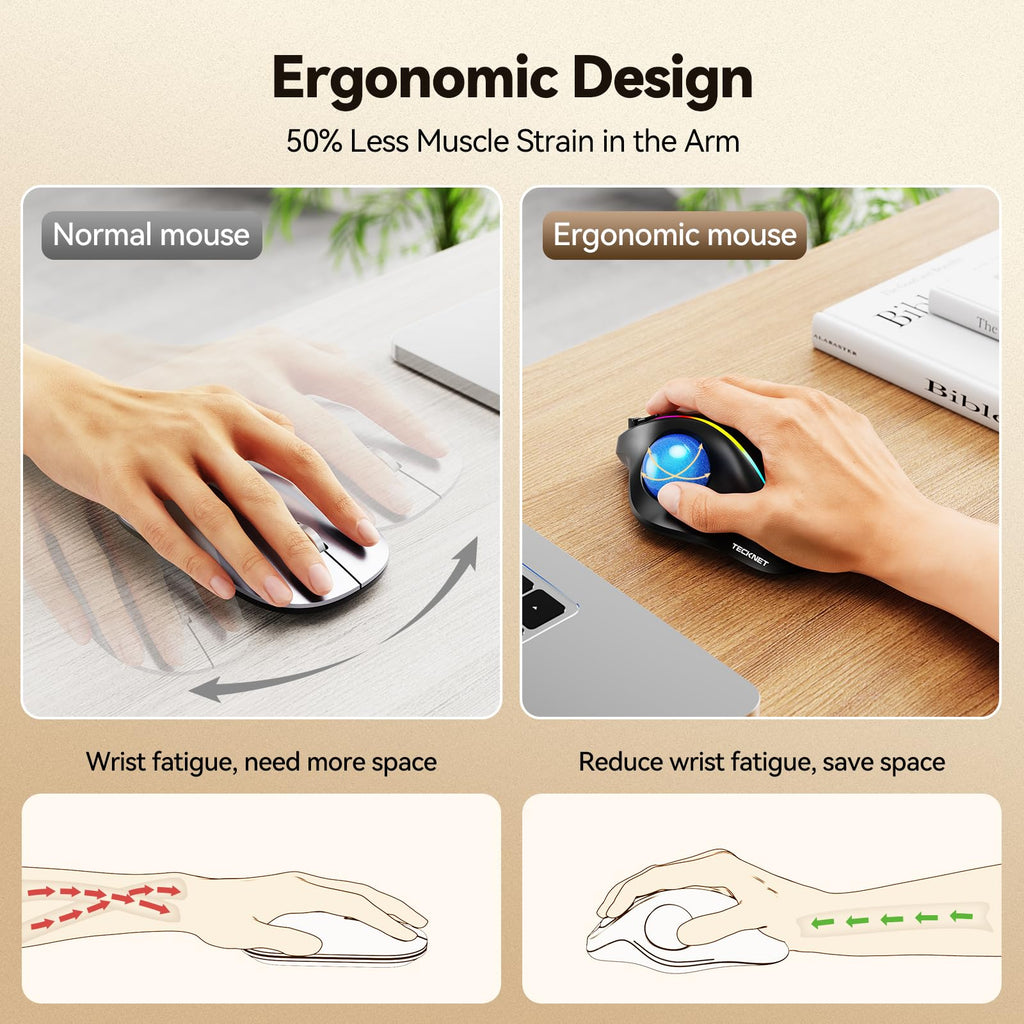 Wireless Bluetooth Ergonomic Trackball Mouse Q780