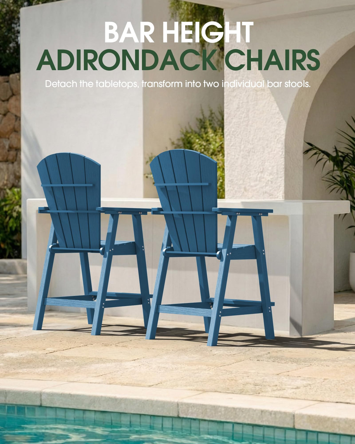 Navy Blue Adirondack Chairs Set of 2 with Table Trays F432
