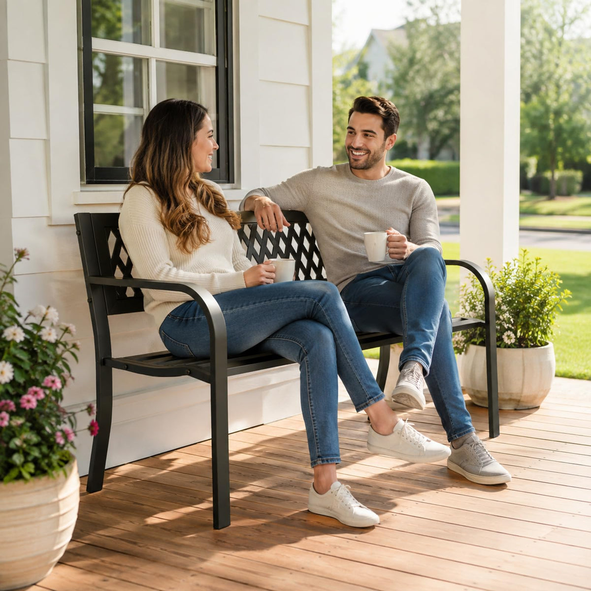 47" Black Outdoor Bench with Backrest B1702