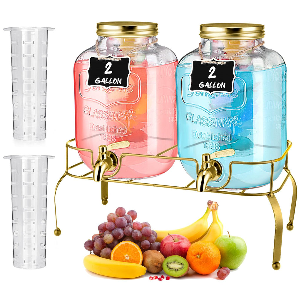 2 Pcs 2 Gallon Glass Drink Dispenser with Stand X43629
