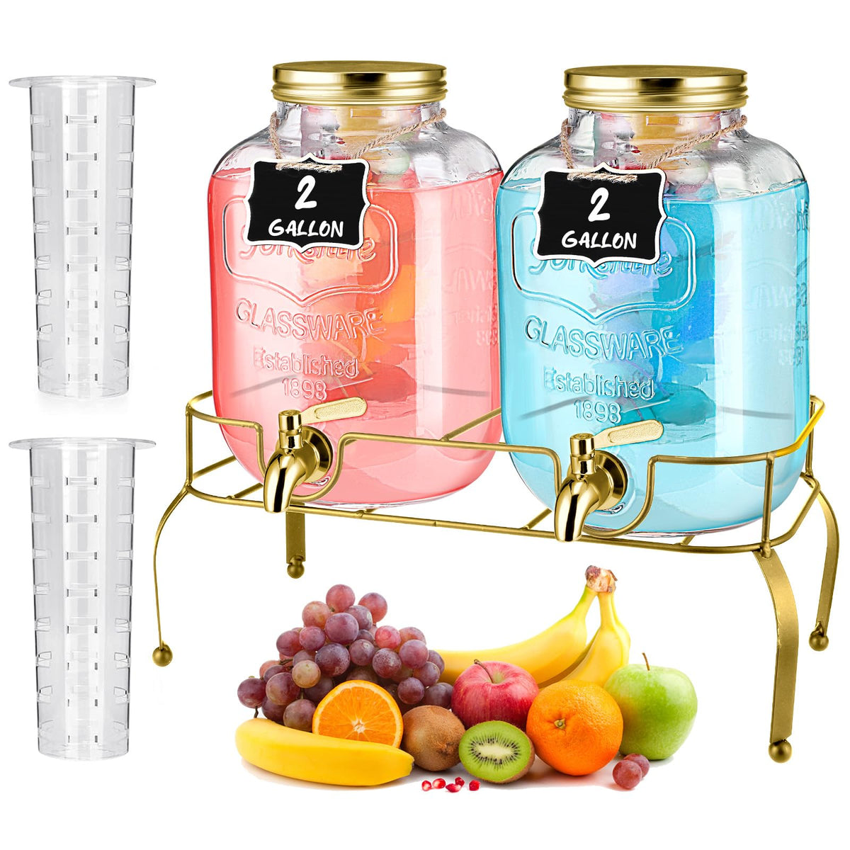 2 Pcs 2 Gallon Glass Drink Dispenser with Stand X43629