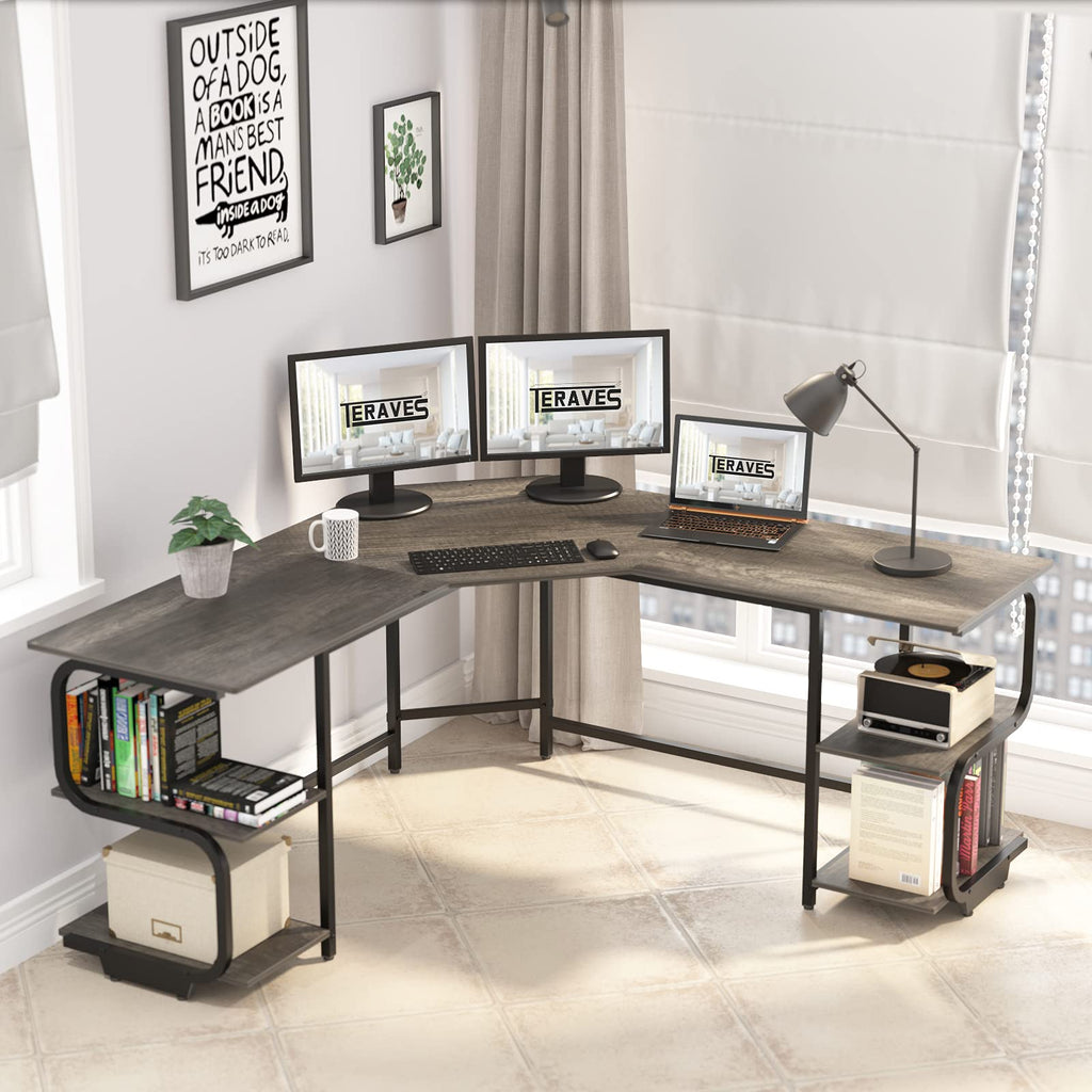 L Shaped Desk with Shelves B9690