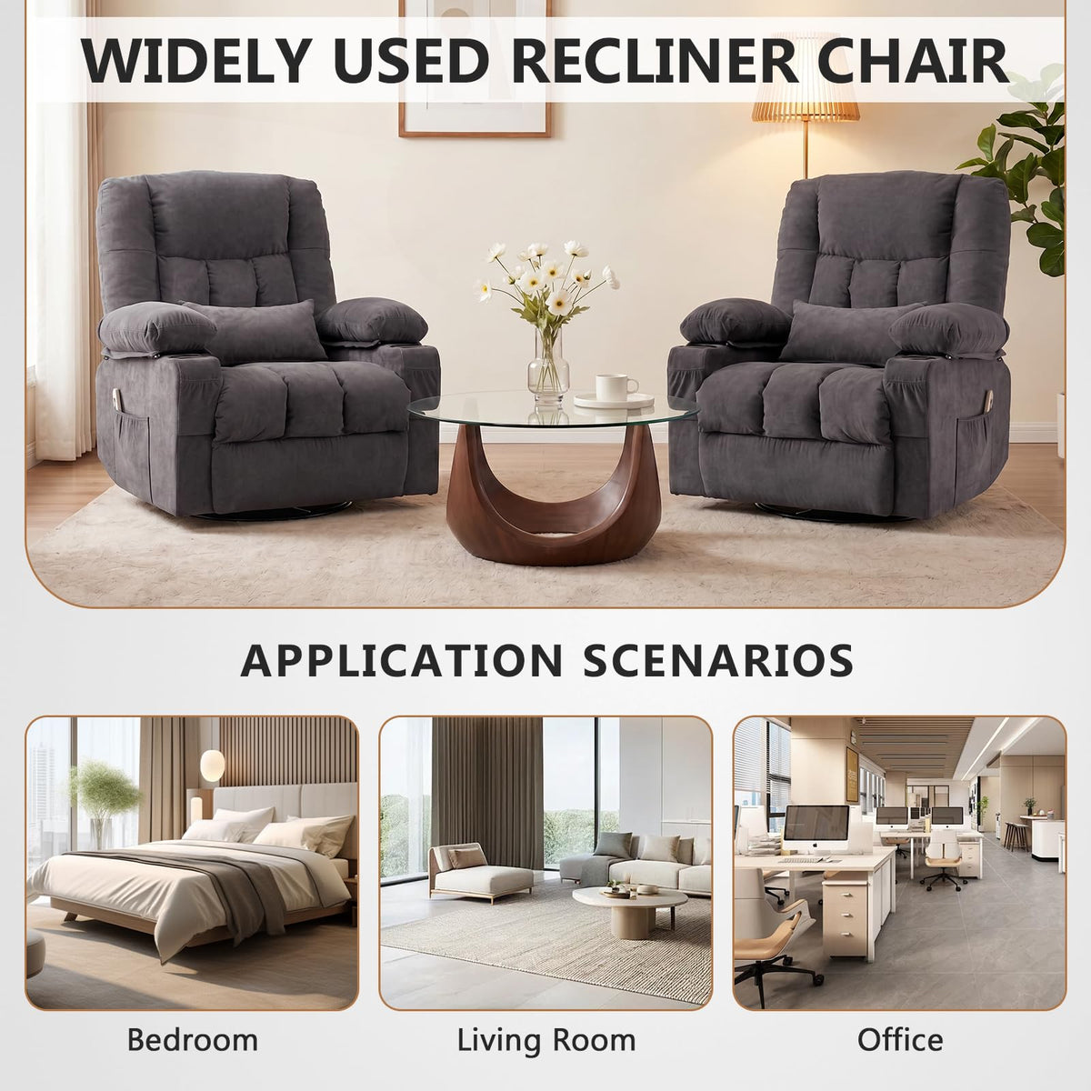 Swivel Rocker Recliner Chair with Massage and Heat M78247