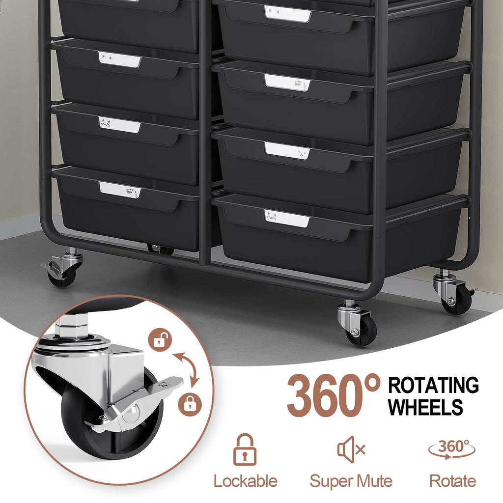 10 Drawer Rolling Storage Cart with Wooden Tabletop K55380
