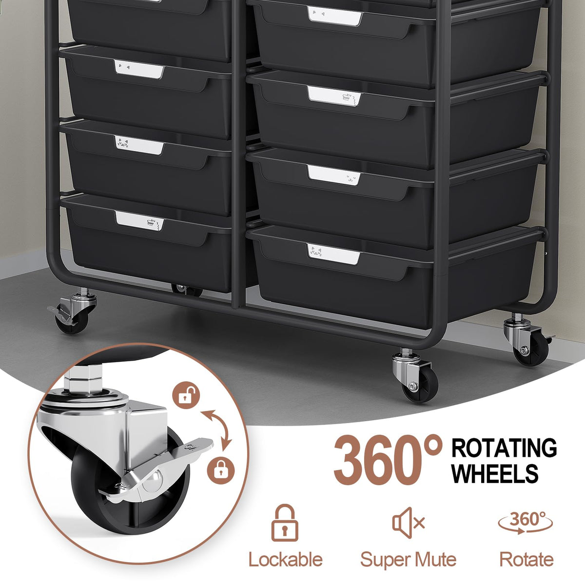 10 Drawer Rolling Storage Cart with Wooden Tabletop K55380