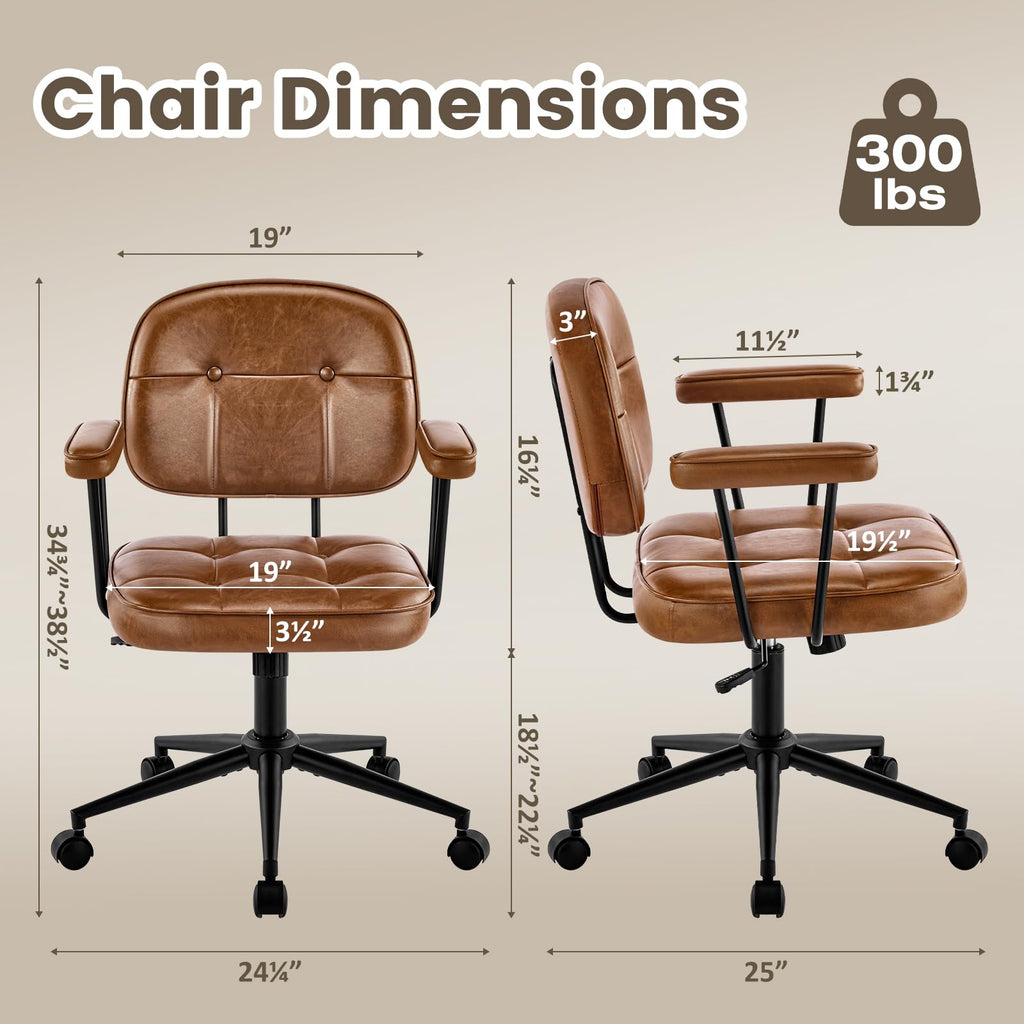 Brown Leather Office Chair with Wheels K299295
