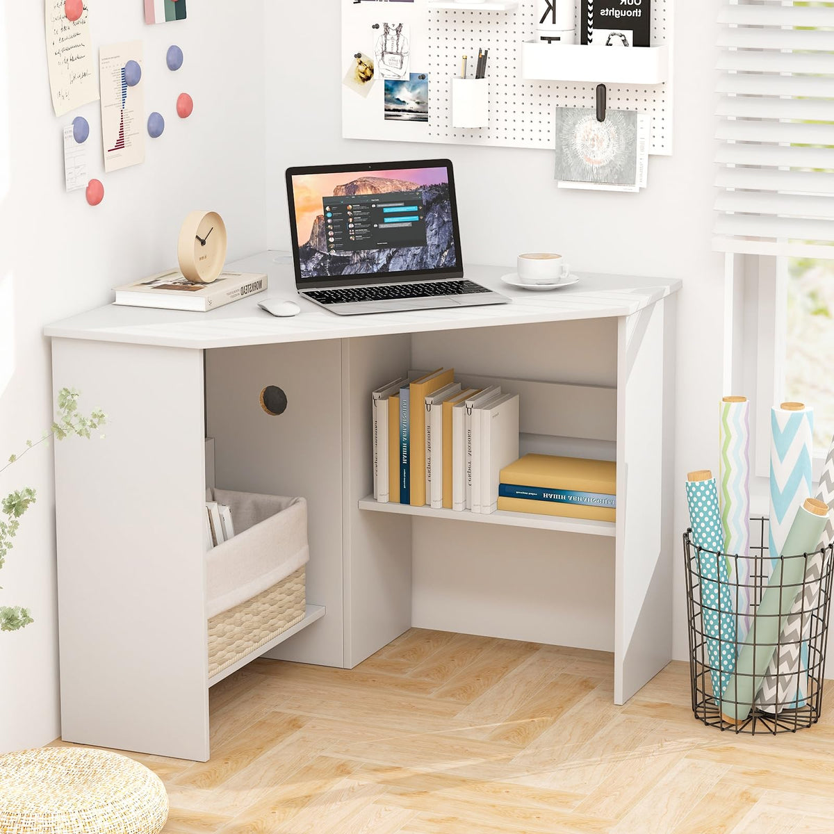 White Compact Corner Desk I982