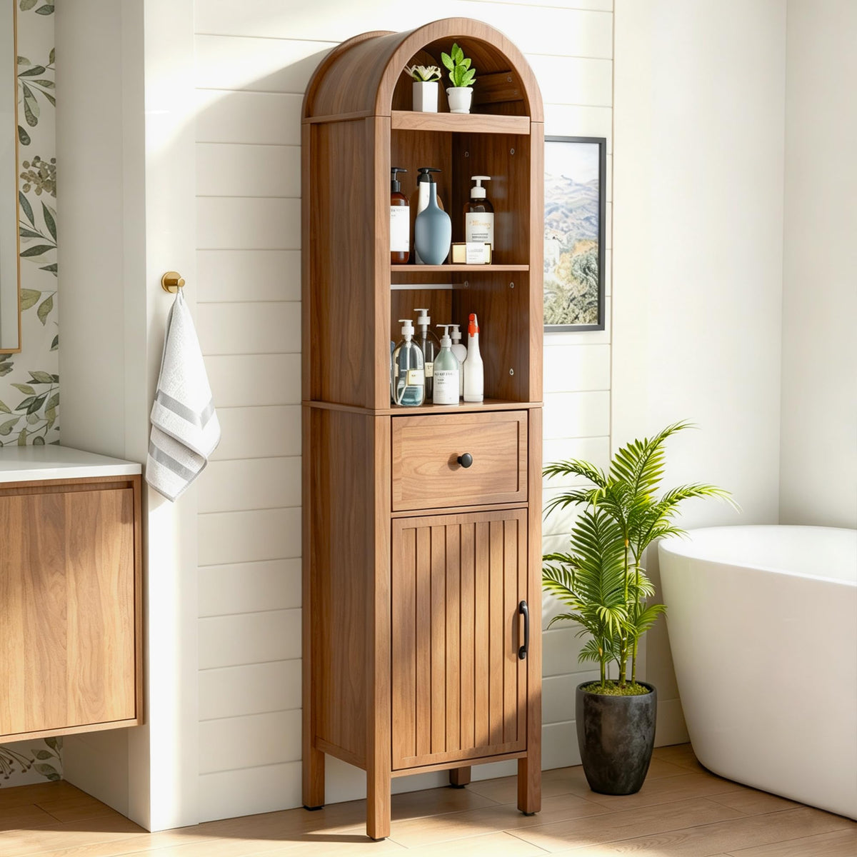 64" Tall Bathroom Storage Cabinet with Adjustable Shelves U4547