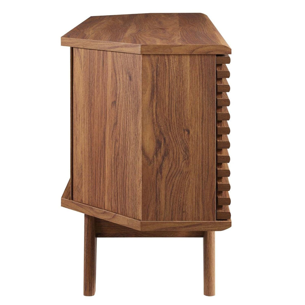 46 in Walnut Corner TV Stand with Sliding Doors I7093