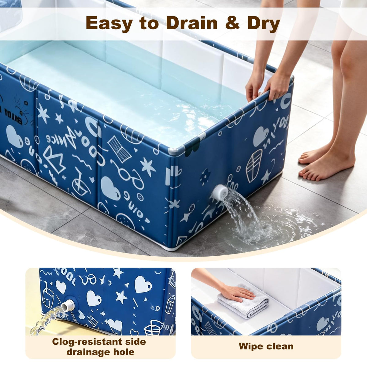 Foldable Dog Bathtub for Small to Medium Dogs & Cats, Blue W714