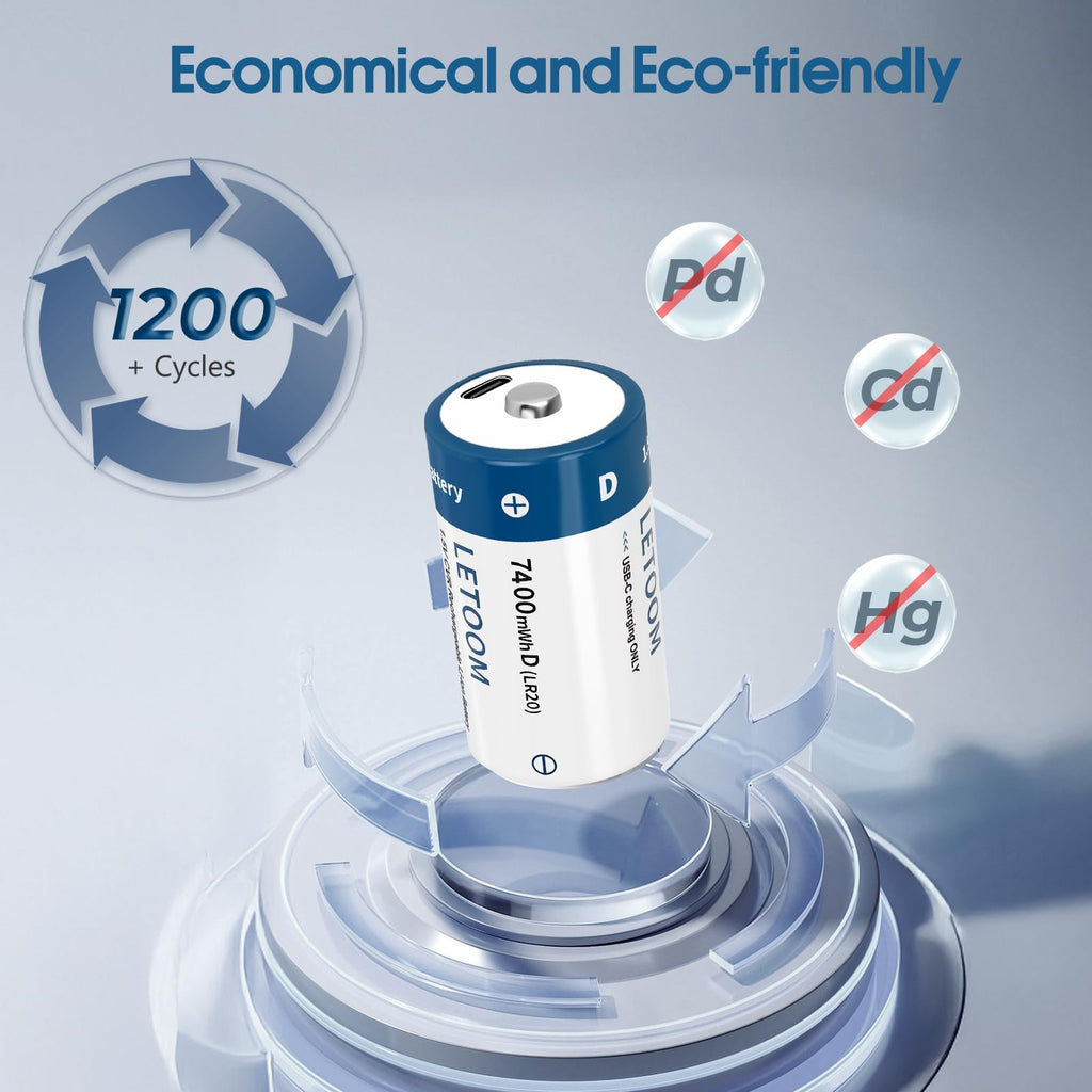 D Size Rechargeable Lithium Batteries 1.5V 6 Pack U677
