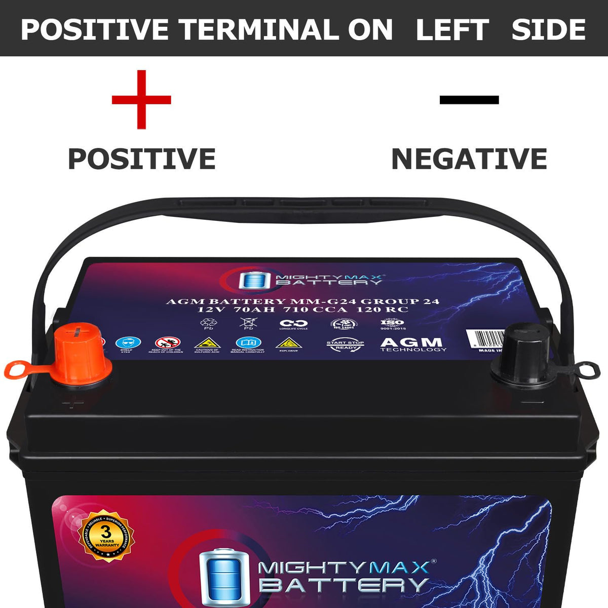 12V 70Ah 710 CCA Group Size 24 Replacement Battery I93789