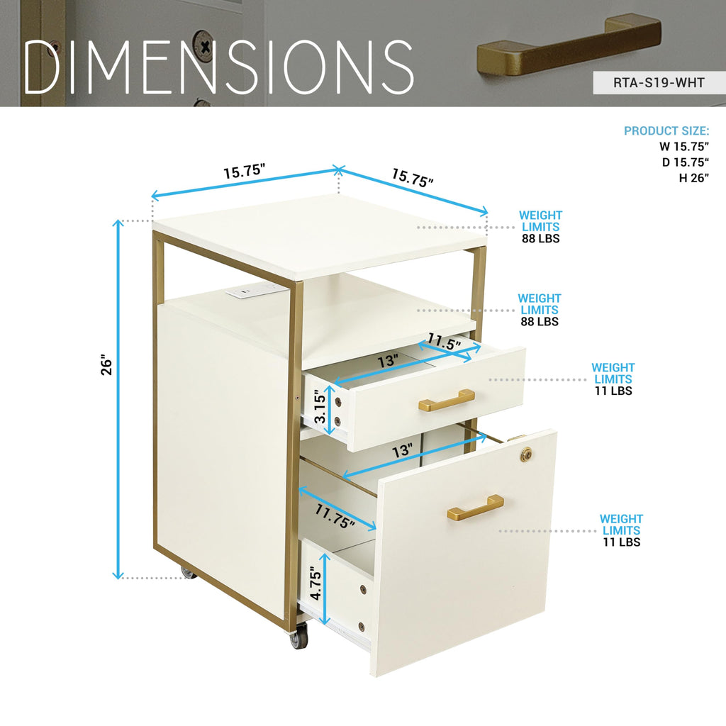 2 Drawer Rolling File Cabinet with Lock Z980