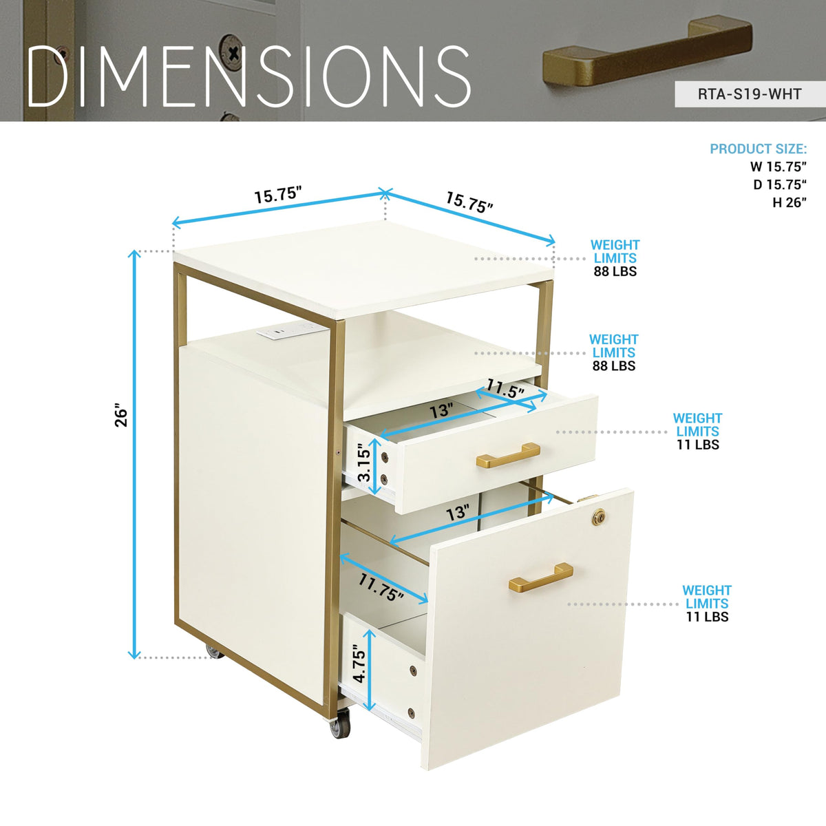 2 Drawer Rolling File Cabinet with Lock Z980