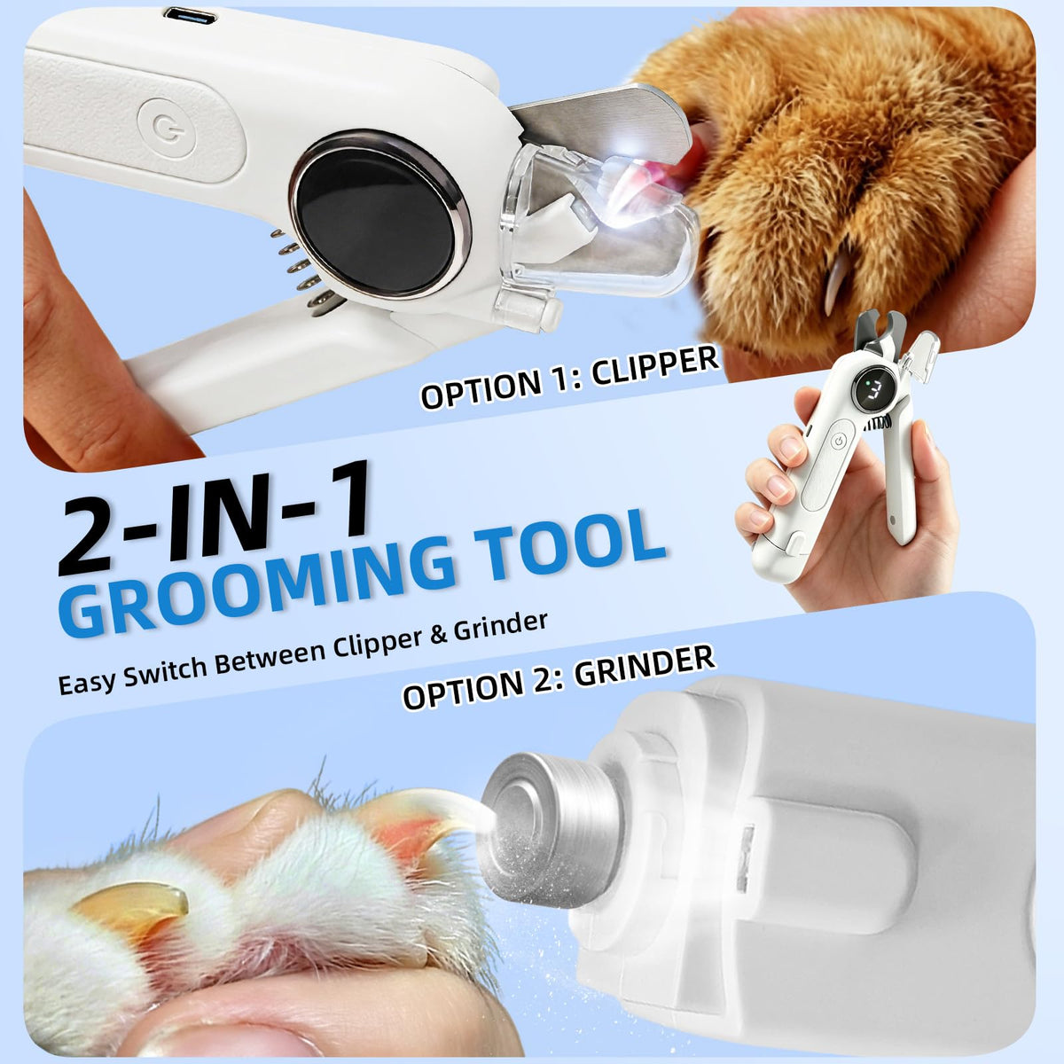 2-in-1 Dog Nail Clippers & Grinder with LED Light I71146