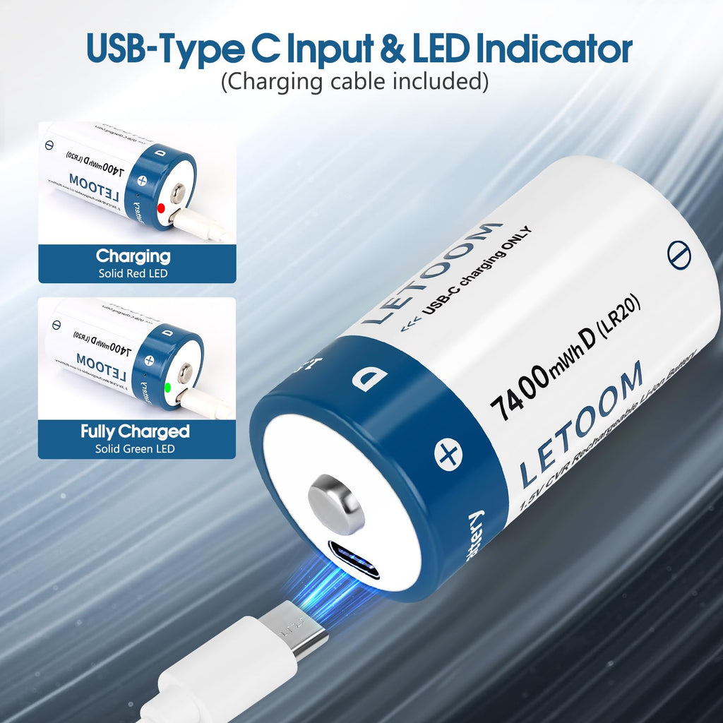 D Size Rechargeable Lithium Batteries 1.5V 6 Pack U677