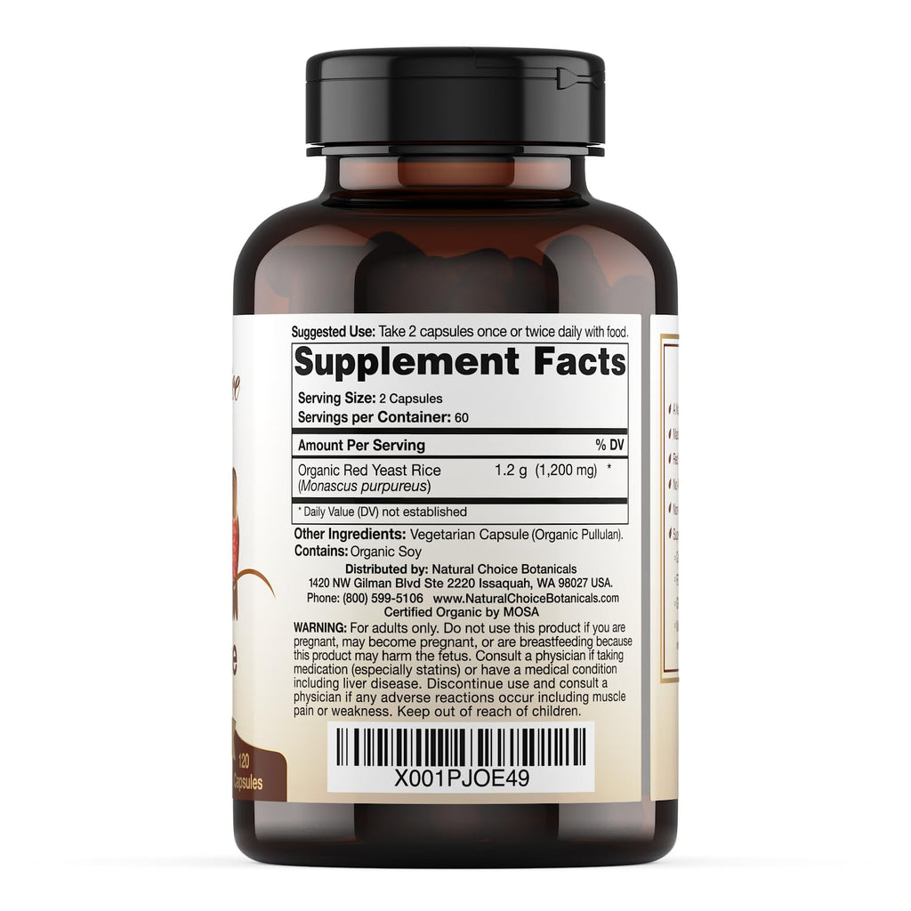 Organic Red Yeast Rice Supplement, 120 Capsules O6161
