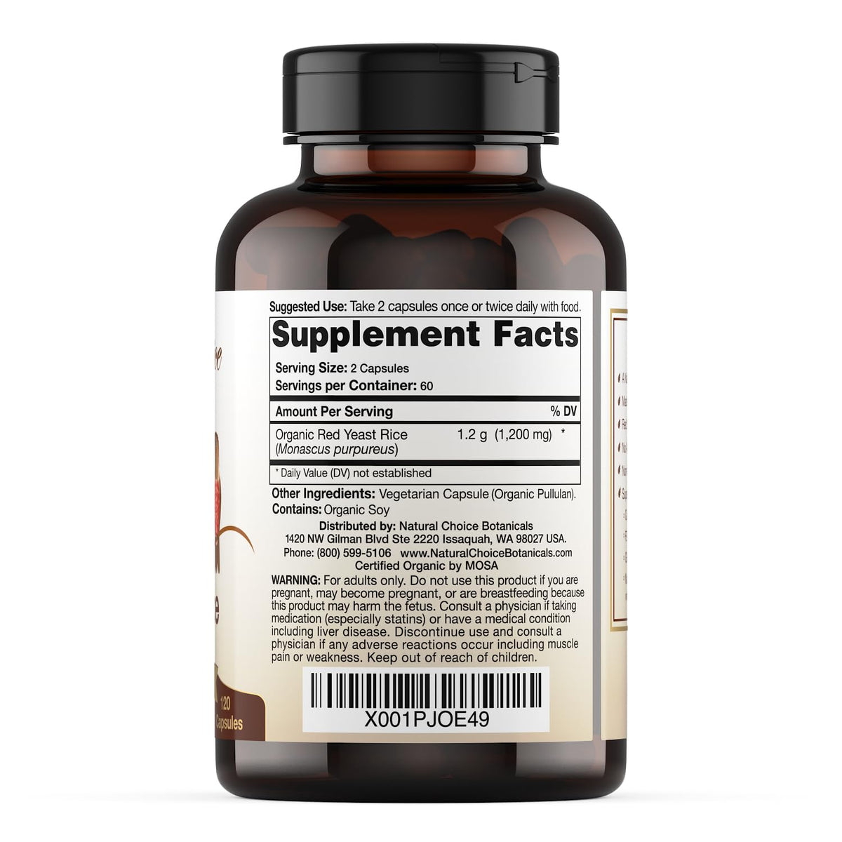 Organic Red Yeast Rice Supplement, 120 Capsules O6161