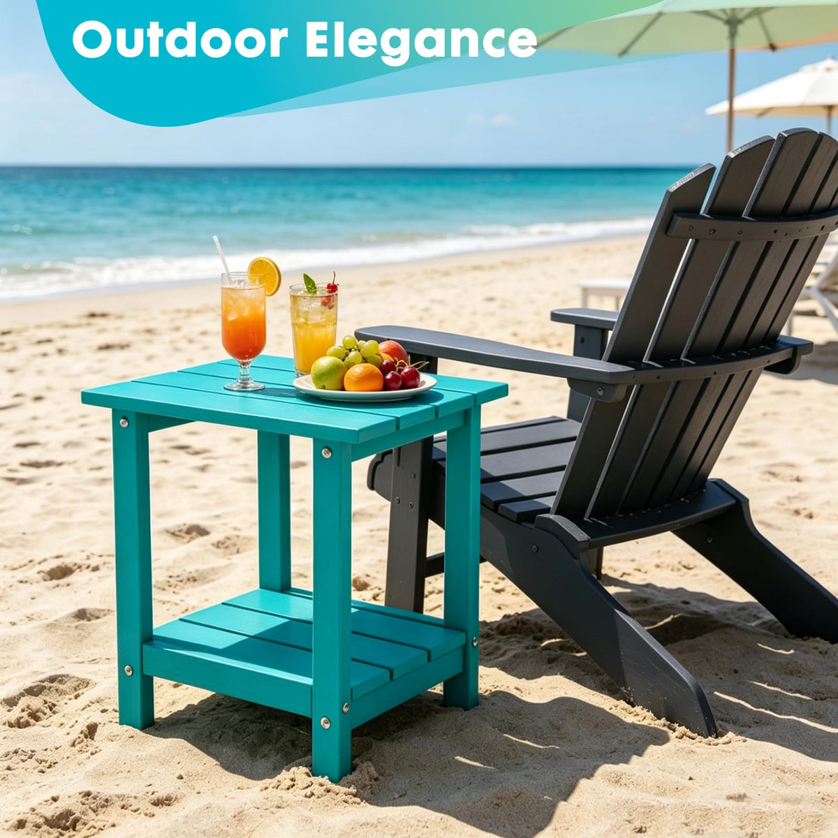 2-Tier Square Weather Resistant HDPE Side Table R758111